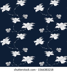 seamless vector flowers pattern on  blue  background
