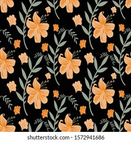 seamless vector flowers pattern on black background