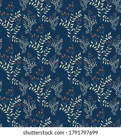 seamless vector flowers pattern on blue background