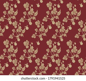 seamless vector flowers pattern on red  background