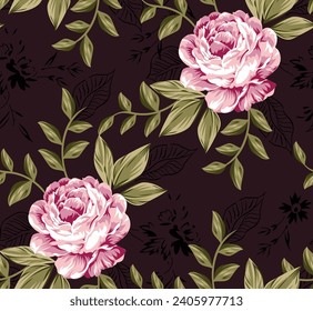 seamless vector flowers pattern on red background