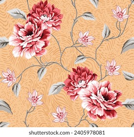 seamless vector flowers pattern on brown background
