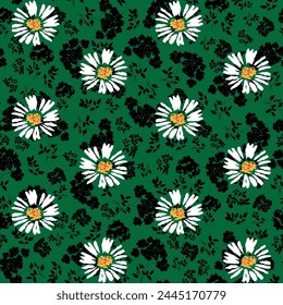 seamless vector flowers pattern on green background