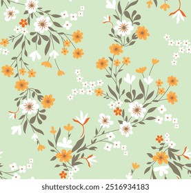 seamless vector flowers pattern on green background