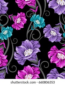 Seamless vector flowers for textile designs