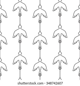 Seamless vector flying bird head pattern illustration. Line art illustration.
