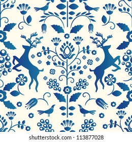 Seamless vector folk pattern. Floral background.