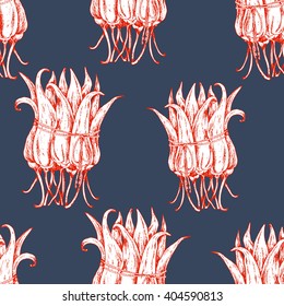 Seamless vector food pattern with bunch of hot chilli peppers on white . Ink drawn vector illustration in sketch style. 
