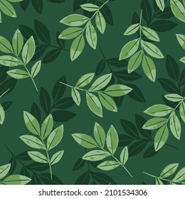 Seamless vector forest green leaf plant pattern. Design for fabric and paper,Abstract beautiful hand drawn seamless scattered leaf pattern design green background