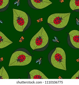 Seamless vector forest pattern with cute color illustrations.