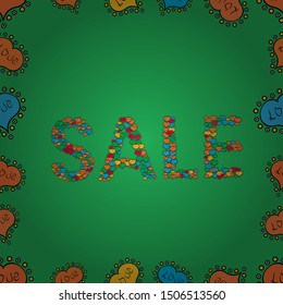 Seamless. Vector format. Illustration in orange, black and green colors. Sale Discount background for the online store, shop, promotional leaflet, poster, banner.