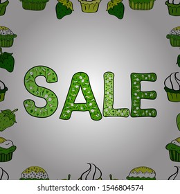 Seamless. Vector format. Picture in black, white and green colors. Sale Discount background for the online store, shop, promotion, poster, promotional leaflet, banner.