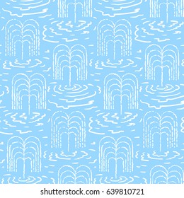 Seamless vector fountain pattern. Blue water background.