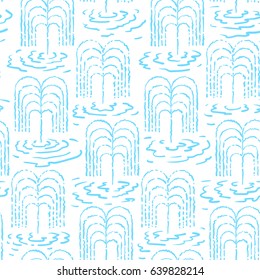 Seamless vector fountain pattern. Blue water background.