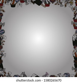 Seamless. Vector. Foursquare frames doodles. Picture in gray, black and white colors.