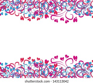 seamless vector frame with colorful hearts and curling branches