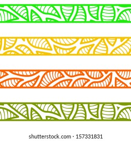 Seamless vector frame design: four lines with leaves elements