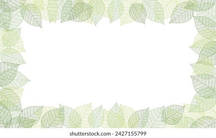 Ilustración De Marco De Vector Sin Costura Con Silueta De Venas De Hoja Aislada Sobre Un Fondo Blanco. 