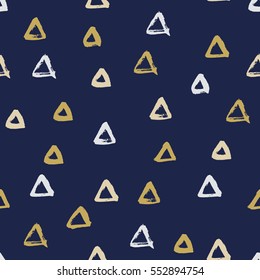Seamless vector free hand doodle texture with triangles, dry brush ink art.
