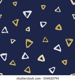 Seamless vector free hand doodle texture with triangles, dry brush ink art.