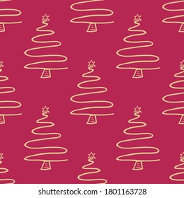 Seamless vector of free hands christmas tree on pastel pink background for making many kinds of online and offline media, paper printing or fabric work