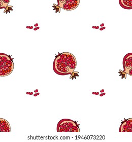 Seamless vector fruit pattern with slices of juicy ripe pomegranate on a white background. Print for printing on fabrics and other products
