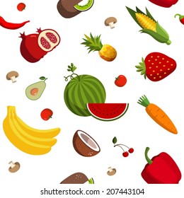 Seamless vector fruit and vegetable pattern