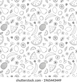 Seamless vector fruits pattern. Tropical fruits sketch illustration isolated on white