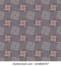 Seamless vector fun doodles swirl curve line pattern. Retro woven linen texture style background. Vintage 1950s warm color decorative all over print. Geo scribble abstract furnishing graphic swatch.
