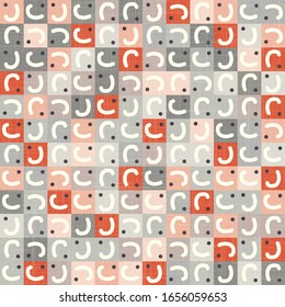 Seamless vector fun doodles swirl curve line pattern. Retro woven linen texture style background. Vintage 1950s warm color decorative all over print. Geo scribble abstract furnishing graphic swatch.