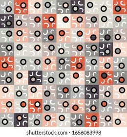 Seamless vector fun doodles swirl curve line pattern. Retro woven linen texture style background. Vintage 1950s warm color decorative all over print. Geo scribble abstract furnishing graphic swatch.
