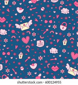 Seamless Vector funny cute decorative icon pattern. Design print background image.