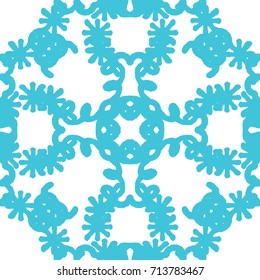 Seamless vector funny cute geometric ornament pattern. Blue hand drawn shapes in snow white background. Gift wrapping paper, interior, cloth, fabric or web design.