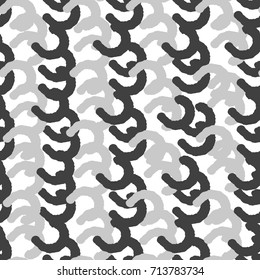 Seamless vector funny cute monochrome pattern. Hand drawn C shaped lines in snow white background. Gift wrapping paper, interior, cloth, fabric or web design.