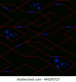 Seamless vector futuristic dark iron techno texture. Blue abstract electron energy line on brushed black background. Power vein light tech pattern