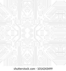 Seamless Vector Futuristic Techno Texture. Abstract Gray Techno Line On White Background. Electronic Circuit. Light Tech Scheme Pattern.