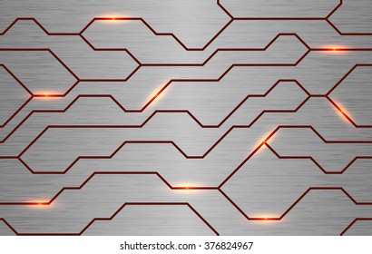 Seamless Vector Futuristic Techno Texture. Abstract Energy Line On Brushed Metal Background. Power Vein Light Tech Pattern.