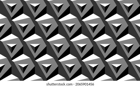 Seamless vector geometric 3D pattern. Luxury 3D background for flyer, poster, banner, holiday, party, decoration. Metal surface. Optical illusions. Wrapping. Endless ornament. Jewelry backdrop. Tiles.