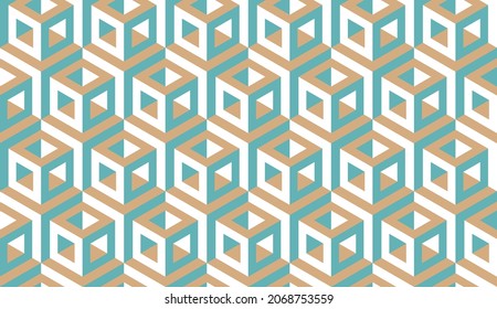 Seamless vector geometric 3D pattern. Cubes. Optical illusions. Op Art. Endless template for fabric or wrapping. Modern textile. Stylish background. Wallpapers. Pastel colors. Luxury 3D Tiles.	