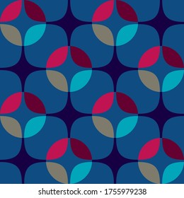 Seamless vector geometric abstract 
 retro pattern. An ornament of multi-colored circles and sters of  saturated contrasting natural tones.