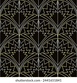 Seamless vector geometric art deco pattern with arches and gradients on a dark brown background. Suitable for interior, wallpaper, fabrics, clothing, stationery.