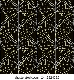 Seamless vector geometric art deco pattern with arches and gradients on a dark brown background. Suitable for interior, wallpaper, fabrics, clothing, stationery.