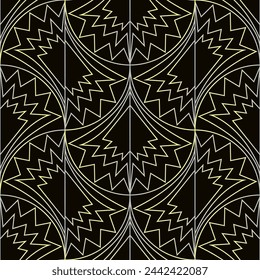 Seamless vector geometric art deco pattern with arches and gradients on a dark brown background. Suitable for interior, wallpaper, fabrics, clothing, stationery.