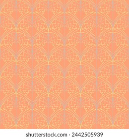 Seamless vector geometric art deco pattern with arches and gradients on a stylish orange background. Suitable for interior, wallpaper, fabrics, clothing, stationery.

