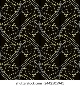 Seamless vector geometric art deco pattern with arches and gradients on a dark brown background. Suitable for interior, wallpaper, fabrics, clothing, stationery.
