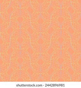 Seamless vector geometric art deco pattern with arches and gradients on a stylish orange background. Suitable for interior, wallpaper, fabrics, clothing, stationery.

