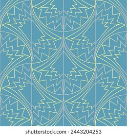 Seamless vector geometric art deco pattern with arches and gradients on a stylish blue background. Suitable for interior, wallpaper, fabrics, clothing, stationery.

