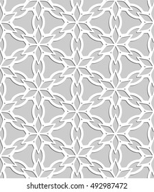 Seamless vector geometric background in arabian style. Islamic pattern, ethnic ornament. Endless hexagonal texture for wallpaper, banners, invitation cards. Gray and white graphic lace background