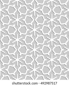 Seamless vector geometric background in arabian style. Islamic pattern, ethnic ornament. Endless hexagonal texture for wallpaper, banners, invitation cards. Gray and white graphic lace background