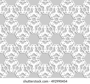 Seamless vector geometric background in arabian style. Islamic pattern, ethnic ornament. Endless hexagonal texture for wallpaper, banners, invitation cards. Gray and white graphic lace background